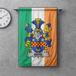 ScotsTee Shop Irish Boyd (of Danson) Clan Coat of Arms Irish Tartan Gonfalon Flag
