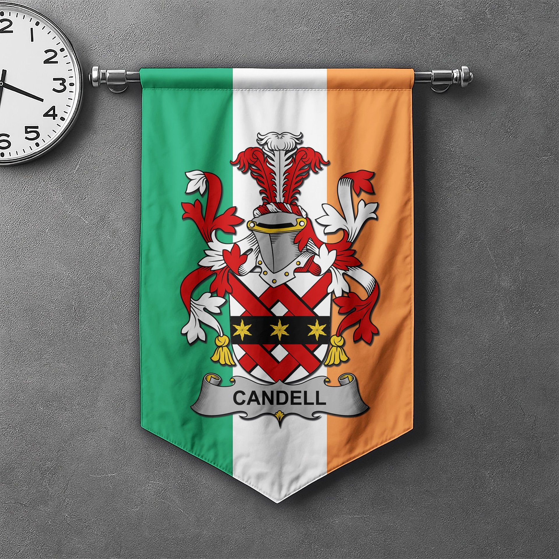 ScotsTee Shop Irish Candell Clan Coat of Arms Irish Tartan Gonfalon Flag
