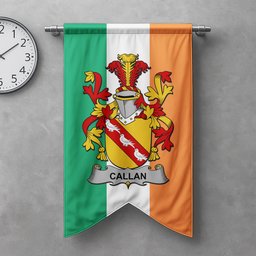ScotsTee Shop Irish Callan or O'Callan Clan Coat of Arms Irish Tartan Gonfalon Flag