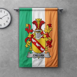 ScotsTee Shop Irish Callan or O'Callan Clan Coat of Arms Irish Tartan Gonfalon Flag