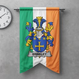 ScotsTee Shop Irish Brinkley Clan Coat of Arms Irish Tartan Gonfalon Flag