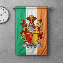 ScotsTee Shop Irish Branigan or O'Branagan Clan Coat of Arms Irish Tartan Gonfalon Flag