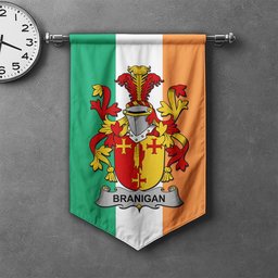 ScotsTee Shop Irish Branigan or O'Branagan Clan Coat of Arms Irish Tartan Gonfalon Flag