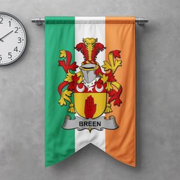 ScotsTee Shop Irish Breen or O'Breen Clan Coat of Arms Irish Tartan Gonfalon Flag