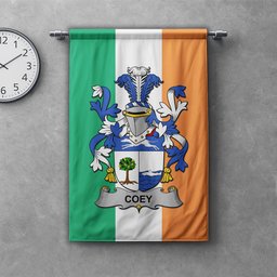 ScotsTee Shop Irish Coey or McCoey Clan Coat of Arms Irish Tartan Gonfalon Flag