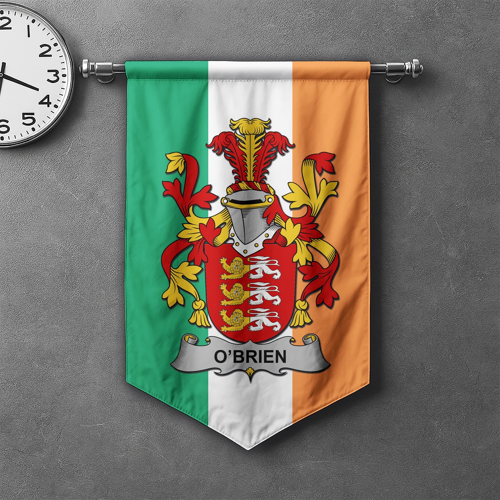 ScotsTee Shop Irish Brien or O'Brien Clan Coat of Arms Irish Tartan Gonfalon Flag