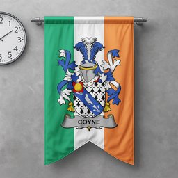 ScotsTee Shop Irish Coyne or O'Coyne Clan Coat of Arms Irish Tartan Gonfalon Flag