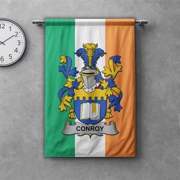 ScotsTee Shop Irish Conroy or O'Mulconroy Clan Coat of Arms Irish Tartan Gonfalon Flag