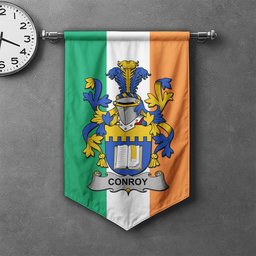 ScotsTee Shop Irish Conroy or O'Mulconroy Clan Coat of Arms Irish Tartan Gonfalon Flag