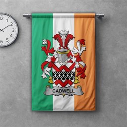 ScotsTee Shop Irish Cadwell or Caddell Clan Coat of Arms Irish Tartan Gonfalon Flag