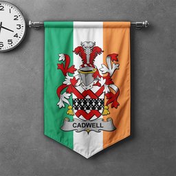 ScotsTee Shop Irish Cadwell or Caddell Clan Coat of Arms Irish Tartan Gonfalon Flag