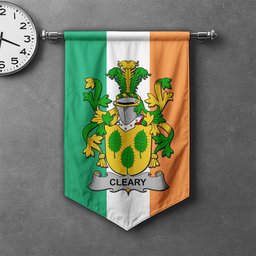 ScotsTee Shop Irish Cleary or O'Clery Clan Coat of Arms Irish Tartan Gonfalon Flag