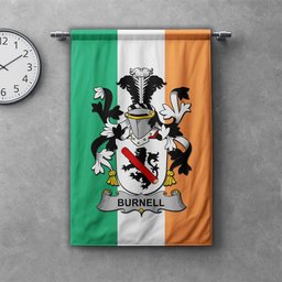 ScotsTee Shop Irish Burnell Clan Coat of Arms Irish Tartan Gonfalon Flag