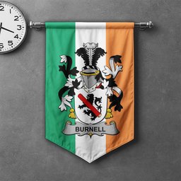 ScotsTee Shop Irish Burnell Clan Coat of Arms Irish Tartan Gonfalon Flag