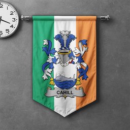 ScotsTee Shop Irish Cahill or O'Cahill Clan Coat of Arms Irish Tartan Gonfalon Flag