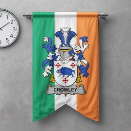 ScotsTee Shop Irish Crowley or O'Crouley Clan Coat of Arms Irish Tartan Gonfalon Flag