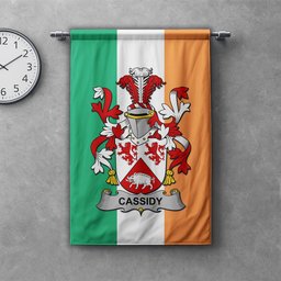 ScotsTee Shop Irish Cassidy or O'Cassidy Clan Coat of Arms Irish Tartan Gonfalon Flag