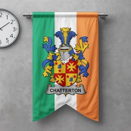 ScotsTee Shop Irish Chatterton Clan Coat of Arms Irish Tartan Gonfalon Flag