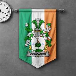 ScotsTee Shop Irish Concanon or O'Concanon Clan Coat of Arms Irish Tartan Gonfalon Flag