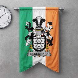 ScotsTee Shop Irish Beresford Clan Coat of Arms Irish Tartan Gonfalon Flag