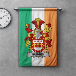 ScotsTee Shop Irish Burges Clan Coat of Arms Irish Tartan Gonfalon Flag