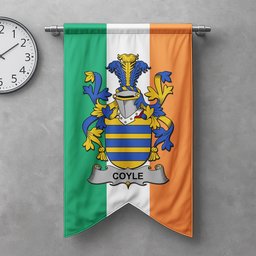 ScotsTee Shop Irish Coyle or McCoyle Clan Coat of Arms Irish Tartan Gonfalon Flag