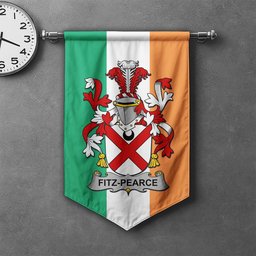 ScotsTee Shop Irish Fitz-Pearce Clan Coat of Arms Irish Tartan Gonfalon Flag