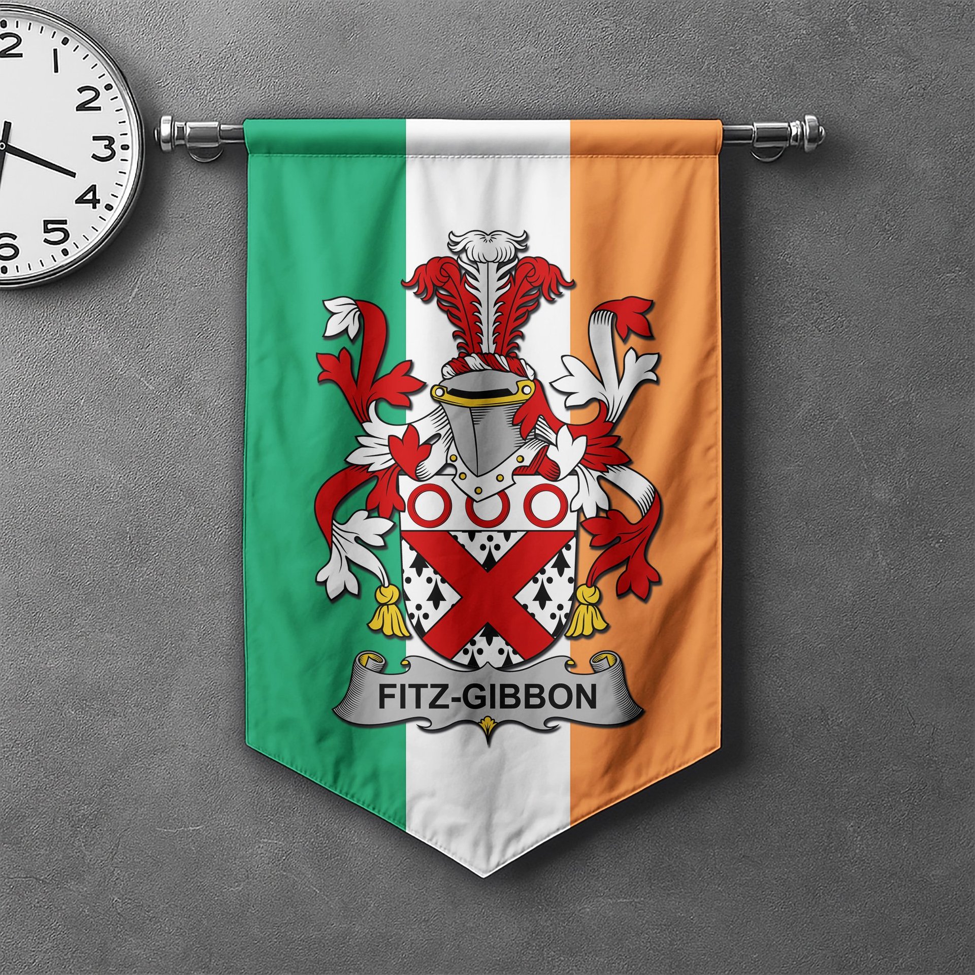 ScotsTee Shop Irish Fitz-Gibbon Clan Coat of Arms Irish Tartan Gonfalon Flag