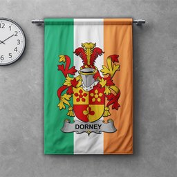 ScotsTee Shop Irish Dorney or O'Dorney Clan Coat of Arms Irish Tartan Gonfalon Flag