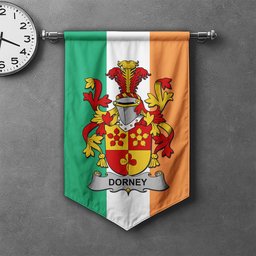 ScotsTee Shop Irish Dorney or O'Dorney Clan Coat of Arms Irish Tartan Gonfalon Flag
