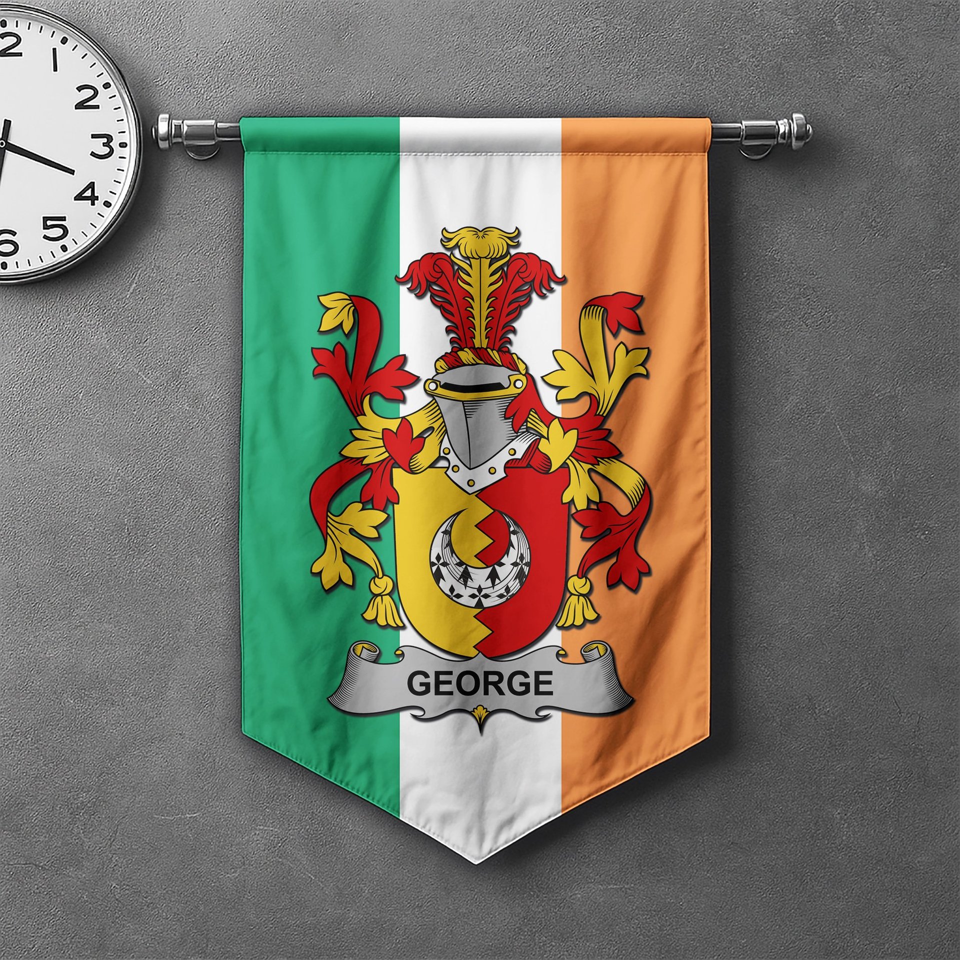 ScotsTee Shop Irish George Clan Coat of Arms Irish Tartan Gonfalon Flag