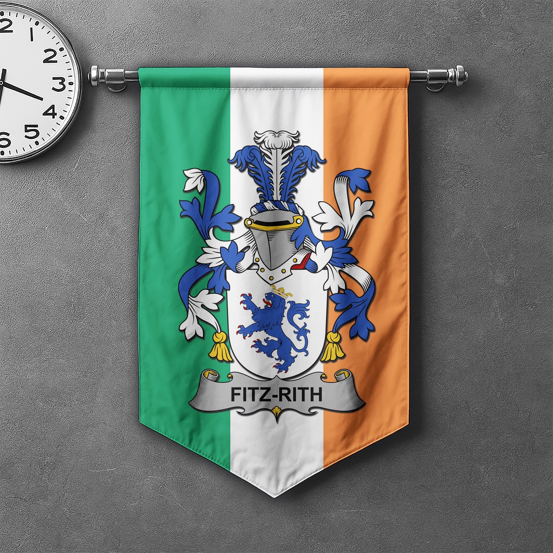 ScotsTee Shop Irish Fitz-Rith Clan Coat of Arms Irish Tartan Gonfalon Flag