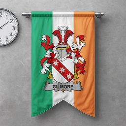 ScotsTee Shop Irish Gilmore Clan Coat of Arms Irish Tartan Gonfalon Flag