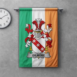 ScotsTee Shop Irish Gilmore Clan Coat of Arms Irish Tartan Gonfalon Flag