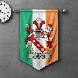 ScotsTee Shop Irish Gilmore Clan Coat of Arms Irish Tartan Gonfalon Flag