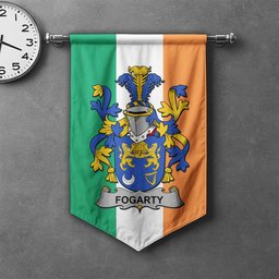 ScotsTee Shop Irish Fogarty or O'Fogarty Clan Coat of Arms Irish Tartan Gonfalon Flag