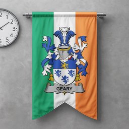 ScotsTee Shop Irish Geary or O'Geary Clan Coat of Arms Irish Tartan Gonfalon Flag