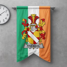 ScotsTee Shop Irish Fitz-Nicol Clan Coat of Arms Irish Tartan Gonfalon Flag