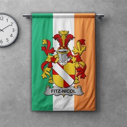 ScotsTee Shop Irish Fitz-Nicol Clan Coat of Arms Irish Tartan Gonfalon Flag
