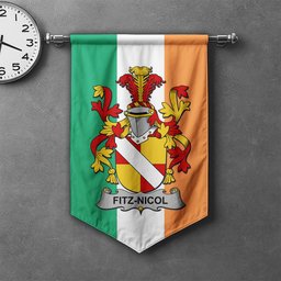 ScotsTee Shop Irish Fitz-Nicol Clan Coat of Arms Irish Tartan Gonfalon Flag