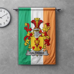 ScotsTee Shop Irish Haltridge Clan Coat of Arms Irish Tartan Gonfalon Flag