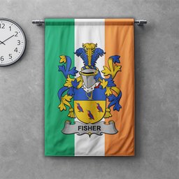 ScotsTee Shop Irish Fisher Clan Coat of Arms Irish Tartan Gonfalon Flag