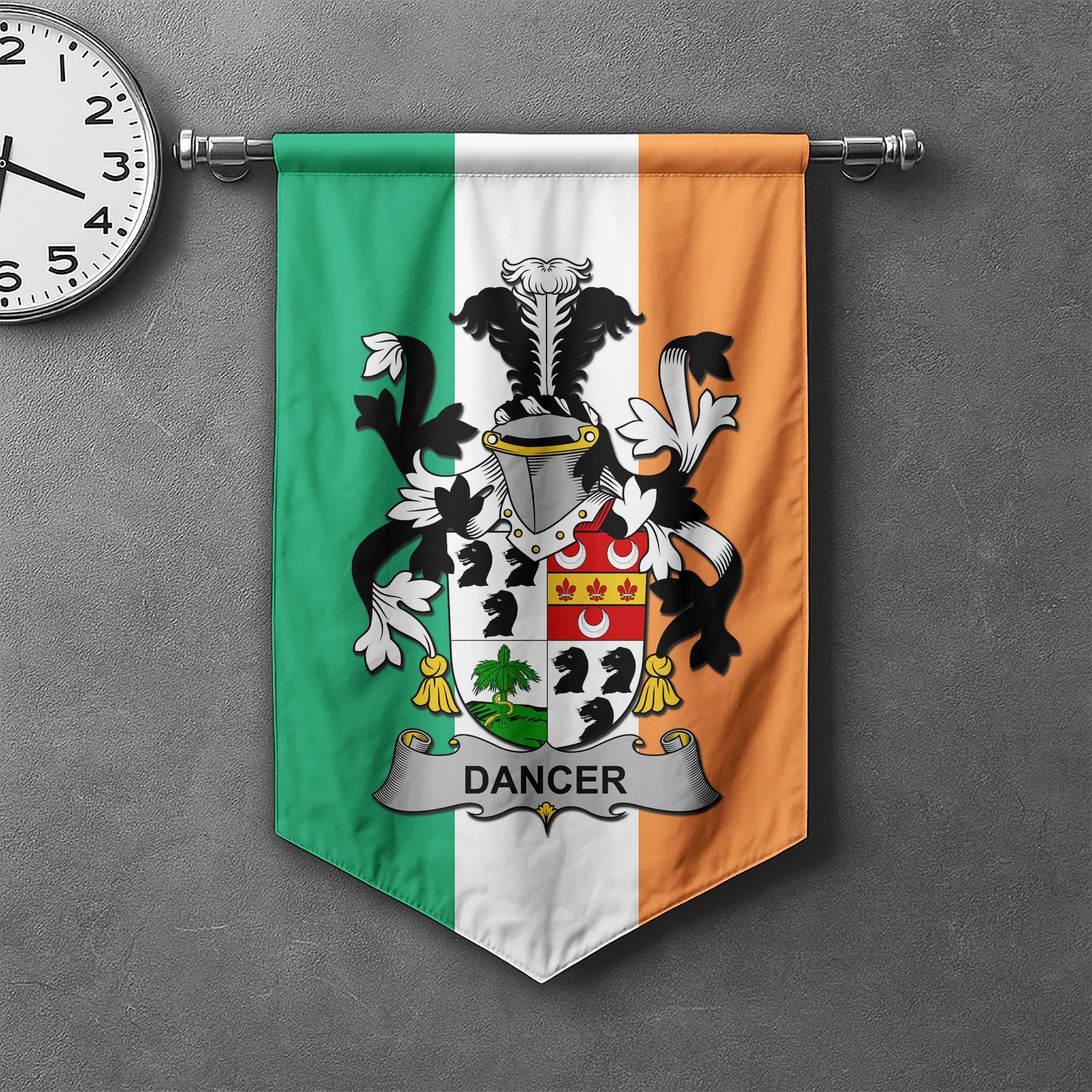 ScotsTee Shop Irish Dancer Clan Coat of Arms Irish Tartan Gonfalon Flag