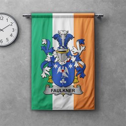 ScotsTee Shop Irish Faulkner Clan Coat of Arms Irish Tartan Gonfalon Flag