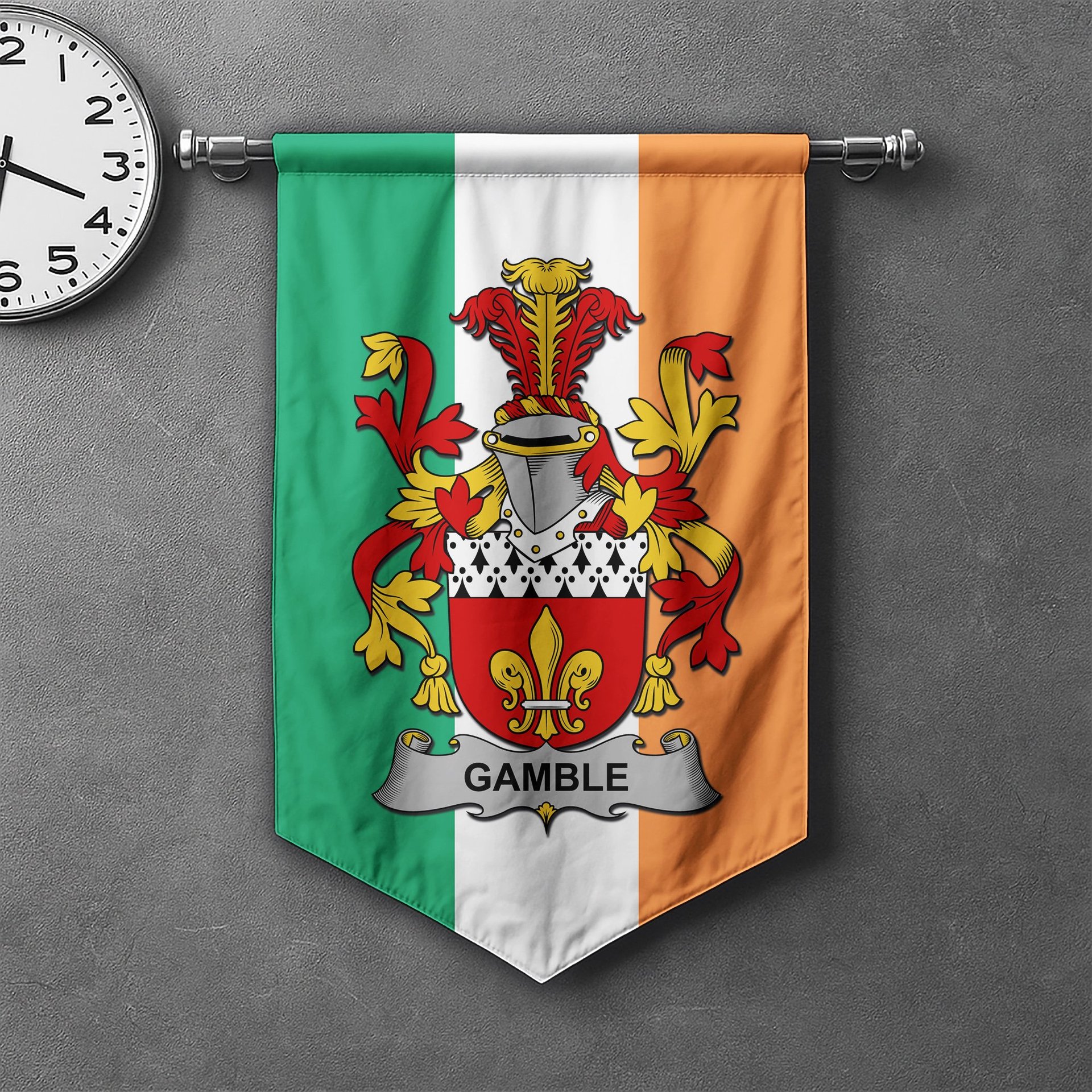 ScotsTee Shop Irish Gamble Clan Coat of Arms Irish Tartan Gonfalon Flag