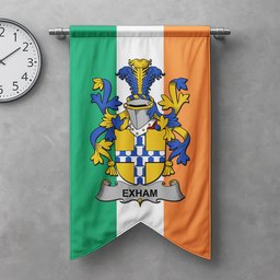 ScotsTee Shop Irish Exham Clan Coat of Arms Irish Tartan Gonfalon Flag