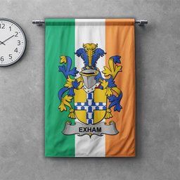 ScotsTee Shop Irish Exham Clan Coat of Arms Irish Tartan Gonfalon Flag