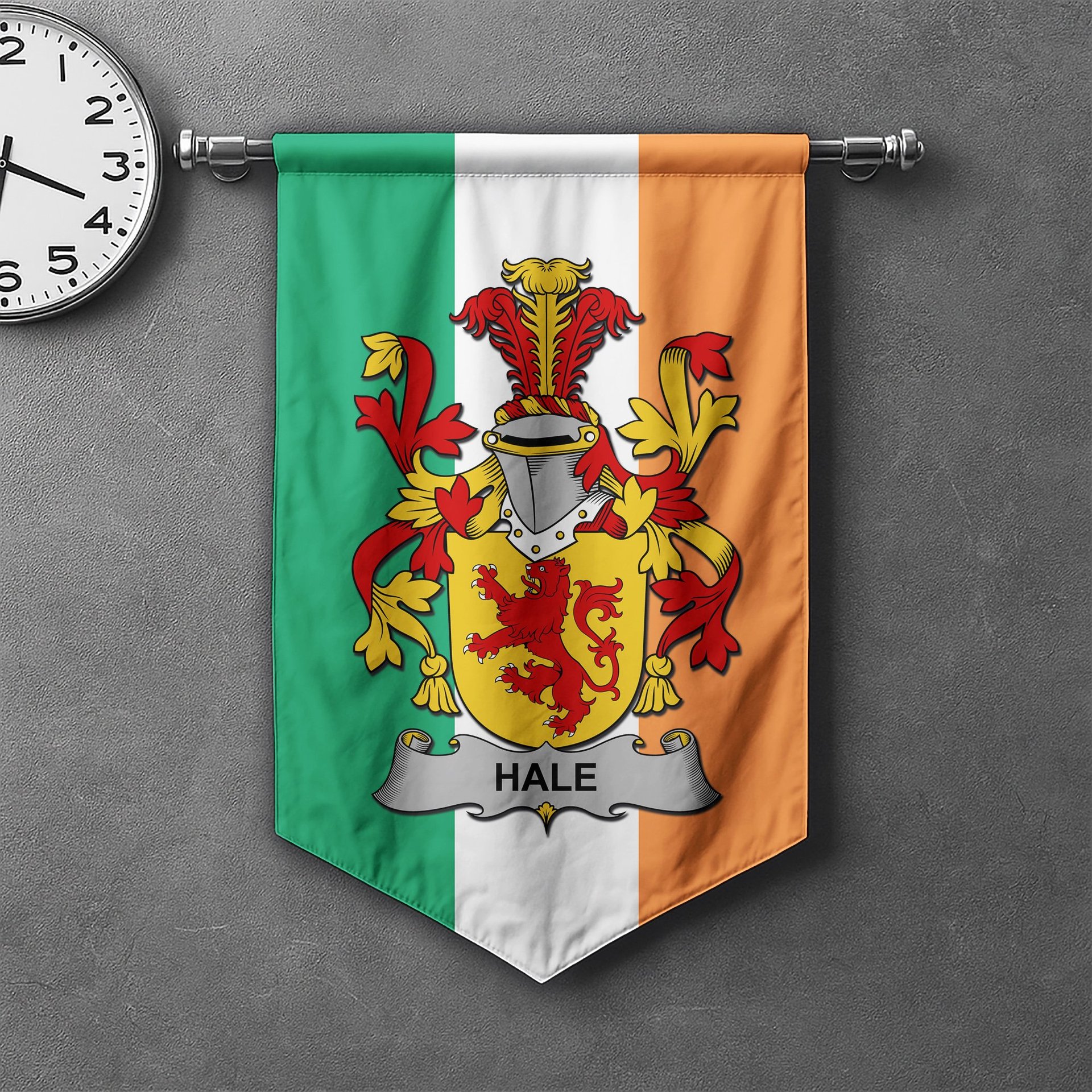 ScotsTee Shop Irish Hale or McHale Clan Coat of Arms Irish Tartan Gonfalon Flag