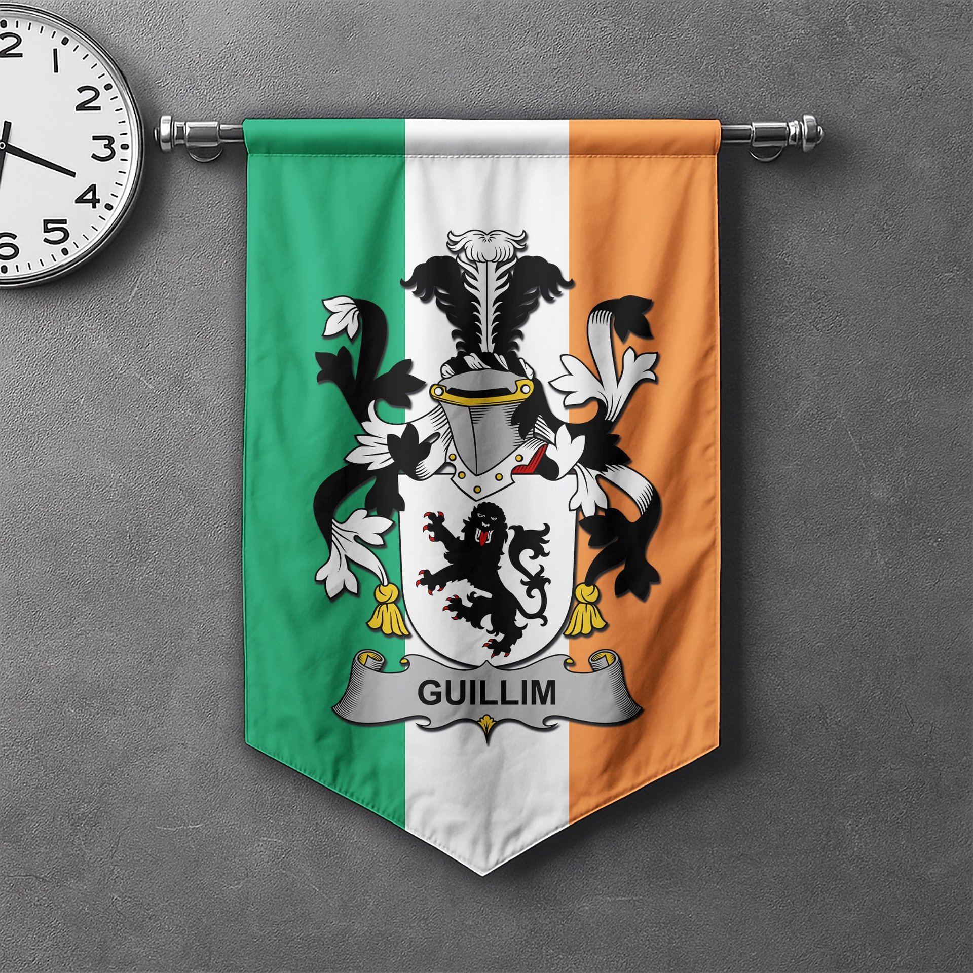 ScotsTee Shop Irish Guillim Clan Coat of Arms Irish Tartan Gonfalon Flag