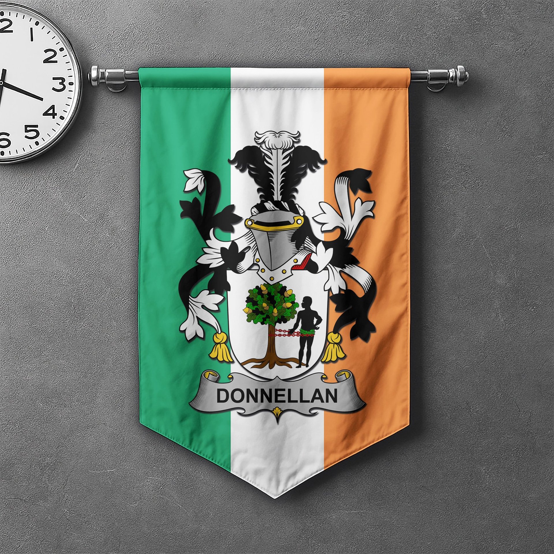 ScotsTee Shop Irish Donnellan or O'Donnellan Clan Coat of Arms Irish Tartan Gonfalon Flag